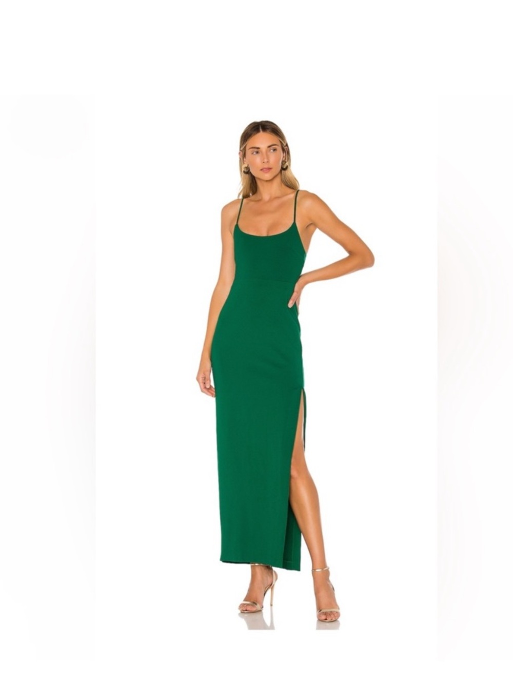 Revolve Emerald Green Maxi Dress with open back - Picture 2 of 3